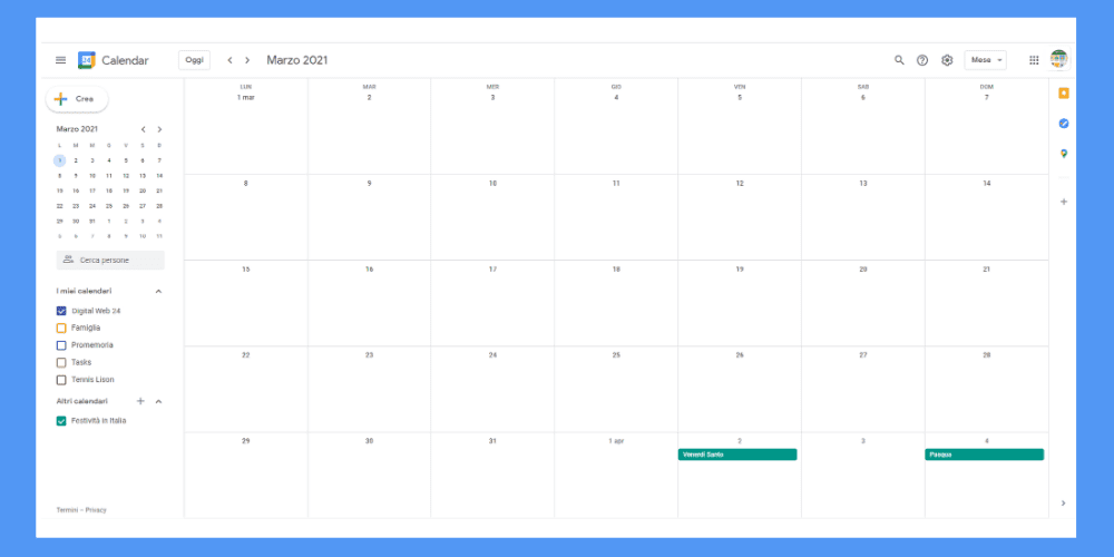 Google Calendar Marzo 2021 Digital Web 24 Expert Agency