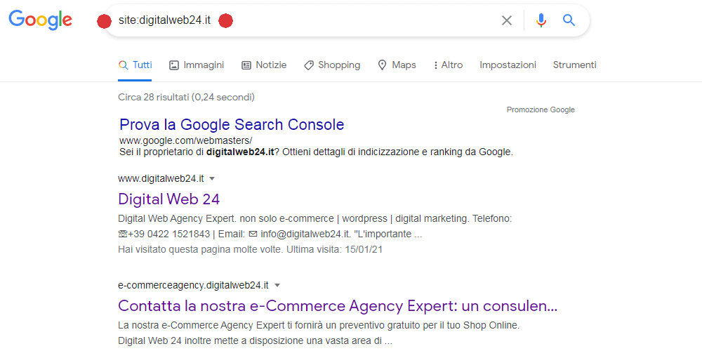 Esempio indicizzazione nella pagina di Google per la web agency Digital Web 24