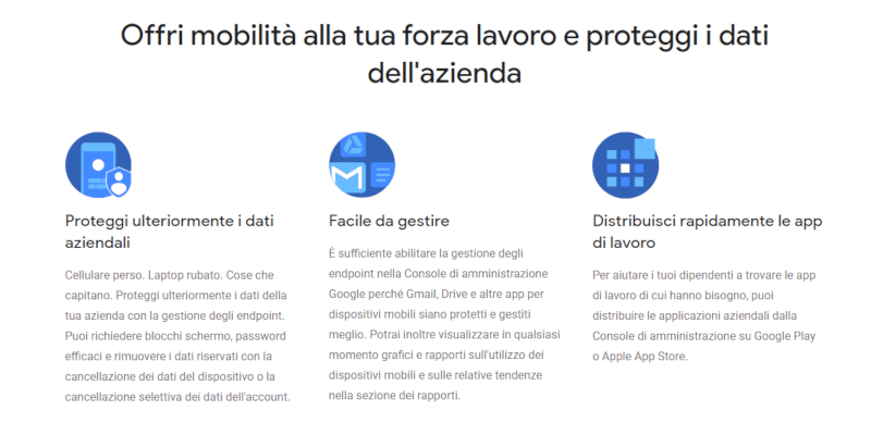 Locandina pagina Google Endpoint: protezione, facile gestione, distribuzione delle app