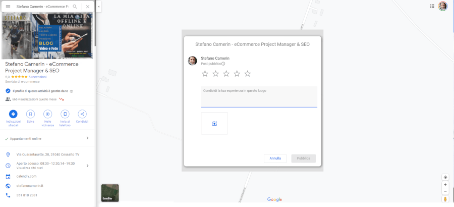 Includere recensioni nella scheda Stefano Camerin attraverso Google Maps