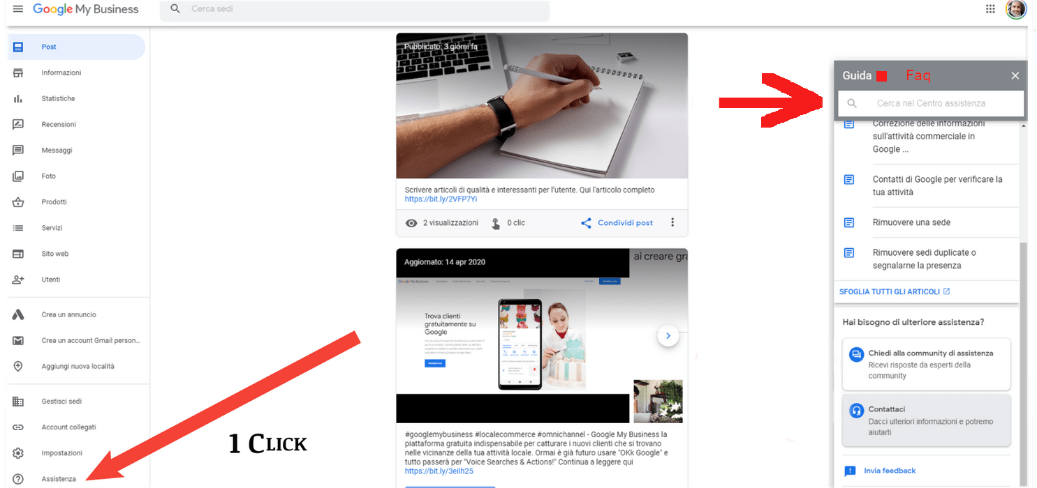 Assistenza Google My Business vista da Desktop 