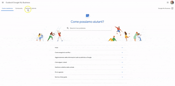 Gif animata: area Google My Business sulla verifica dell'attività 