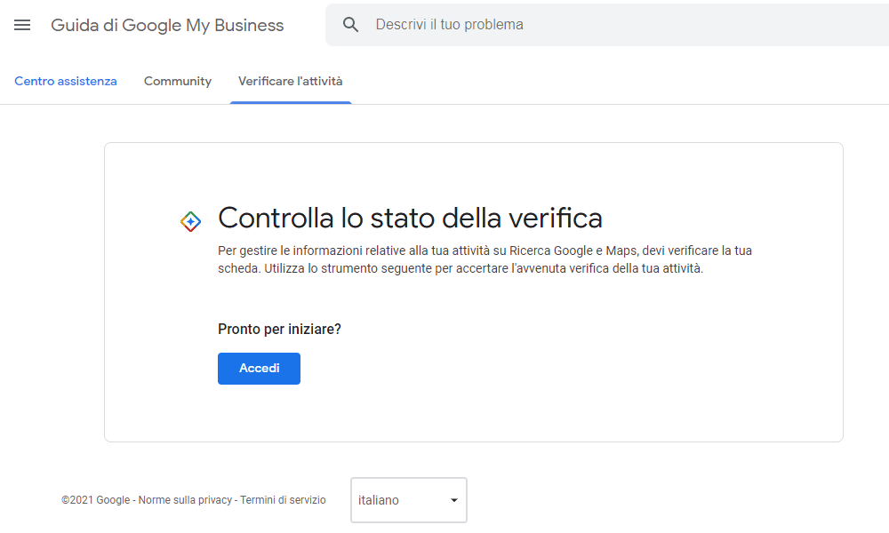 Schermata Google guida: controlla stato verifica attività | Business Workflow