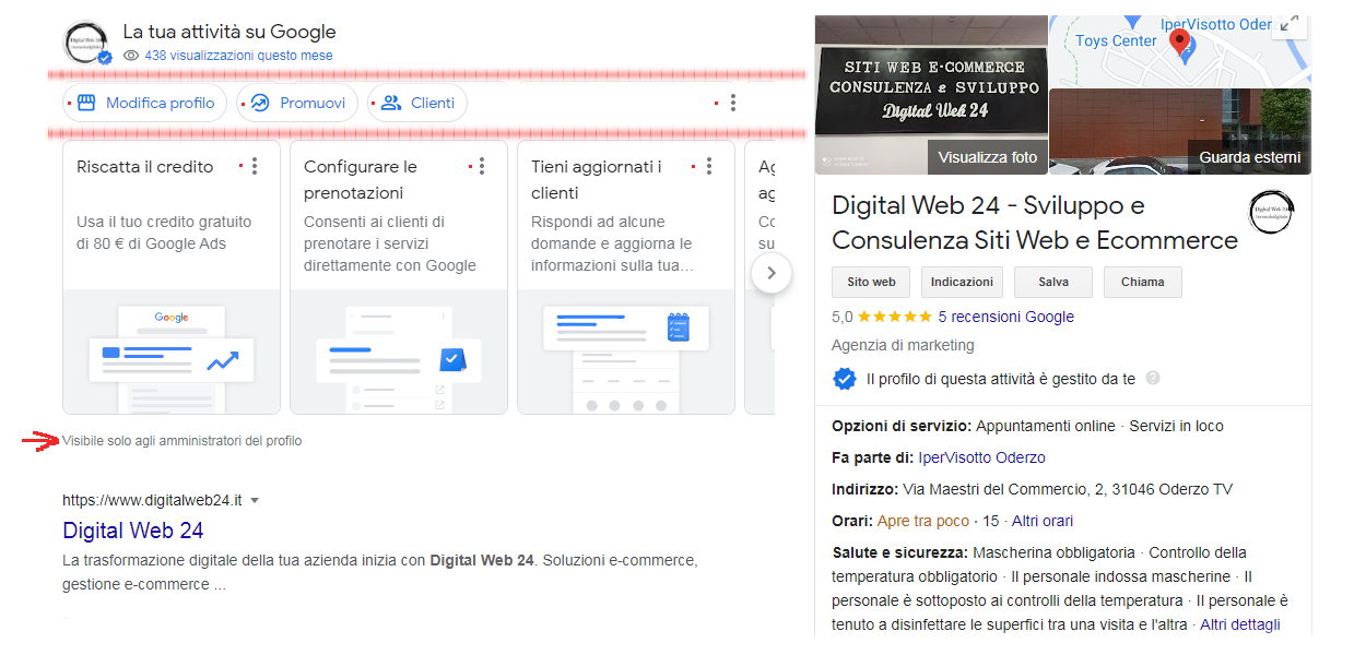 Digital Web 24 scheda attività con nuova vista di Google Business Profile