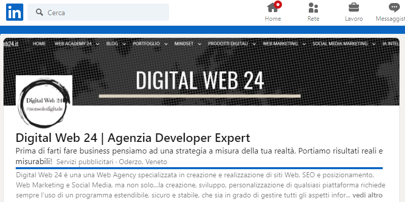 vetrina della digital web 24 su Linkedin
