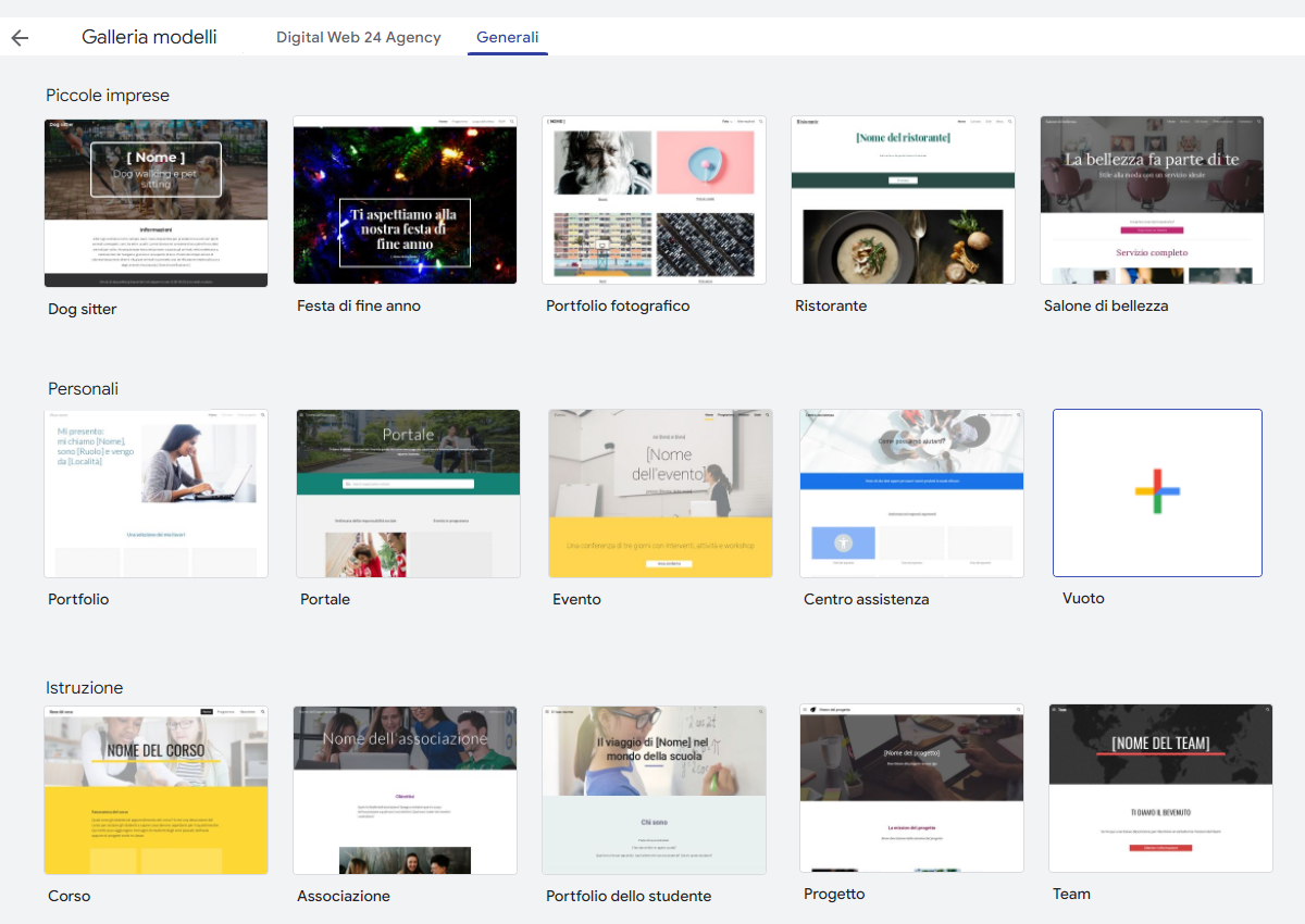 Galleria Modelli Google Sites