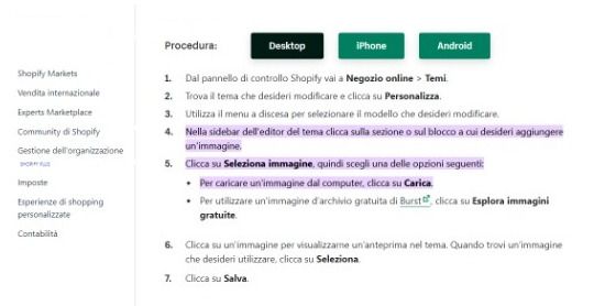 Procedura caricamento immagini mobili su misura su Shopify