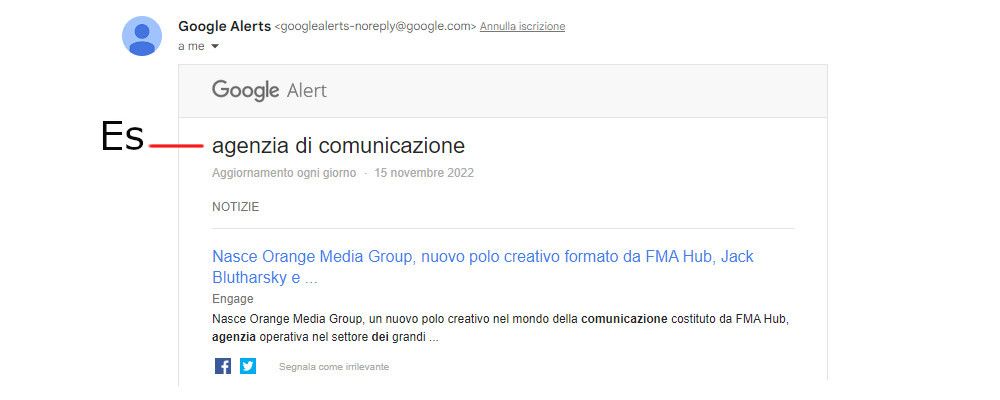 Esempio di e-mail da Alert: agenzia di comunicazione