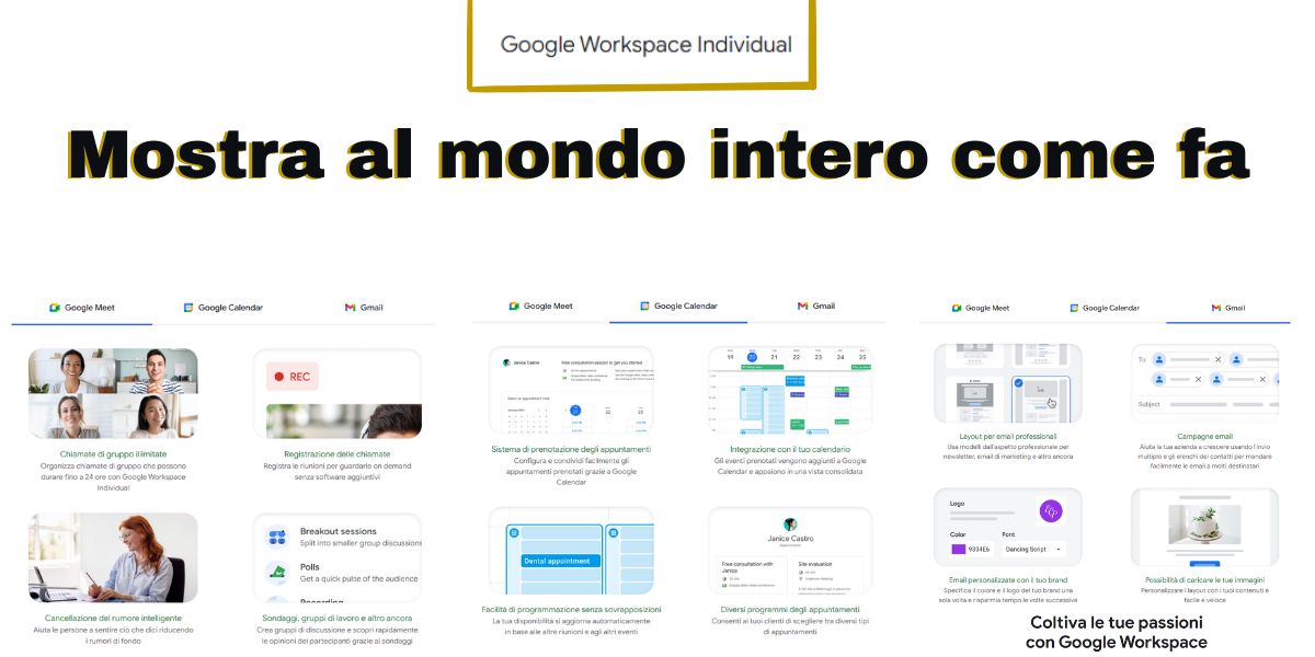 Google Woekpsace Individual nel mondo con Meet, Calendar e Gmail