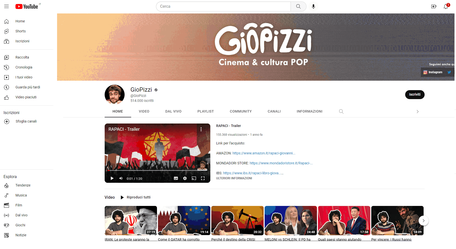 GioPizzi YouTuber - Esempio di marketing in affiliazione