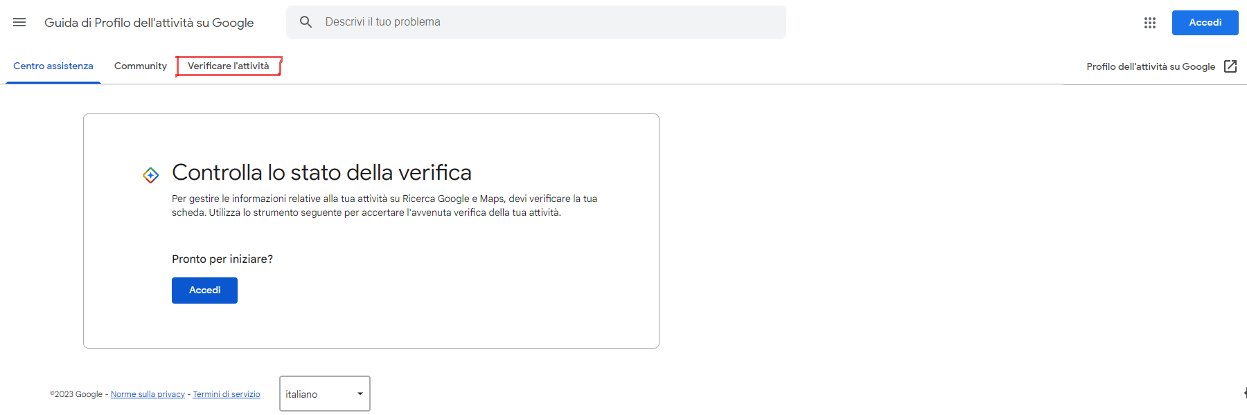 schermata verifica profilo attivita google business