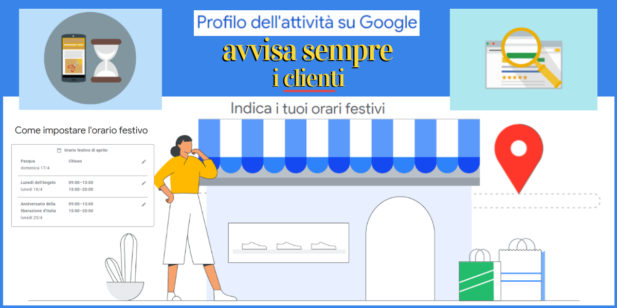 Infografica Google My Business sul profilo dell'attività per il cambio degli orari speciali e festività