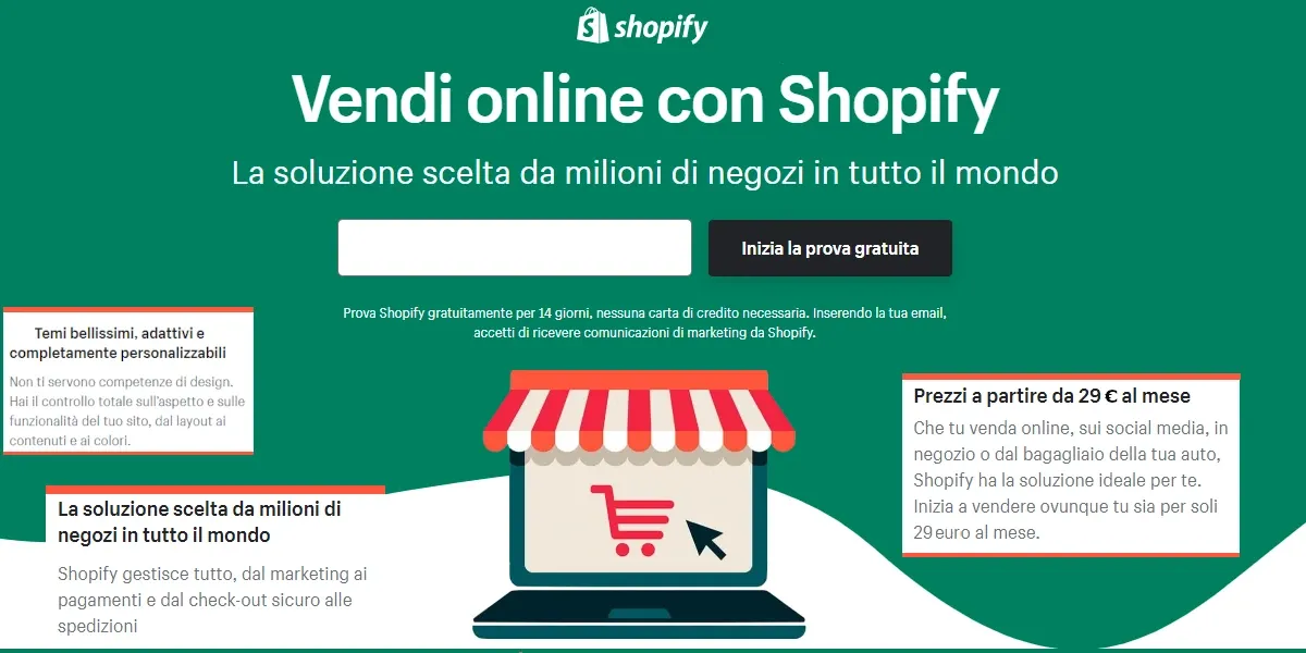 Vendere online con Shopify: inizia la prova gratuita 14 giorni